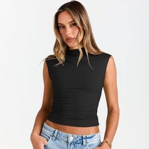 Trendy Queen Black Sleeveless Top Stretchy XL New Slim Fit Chic